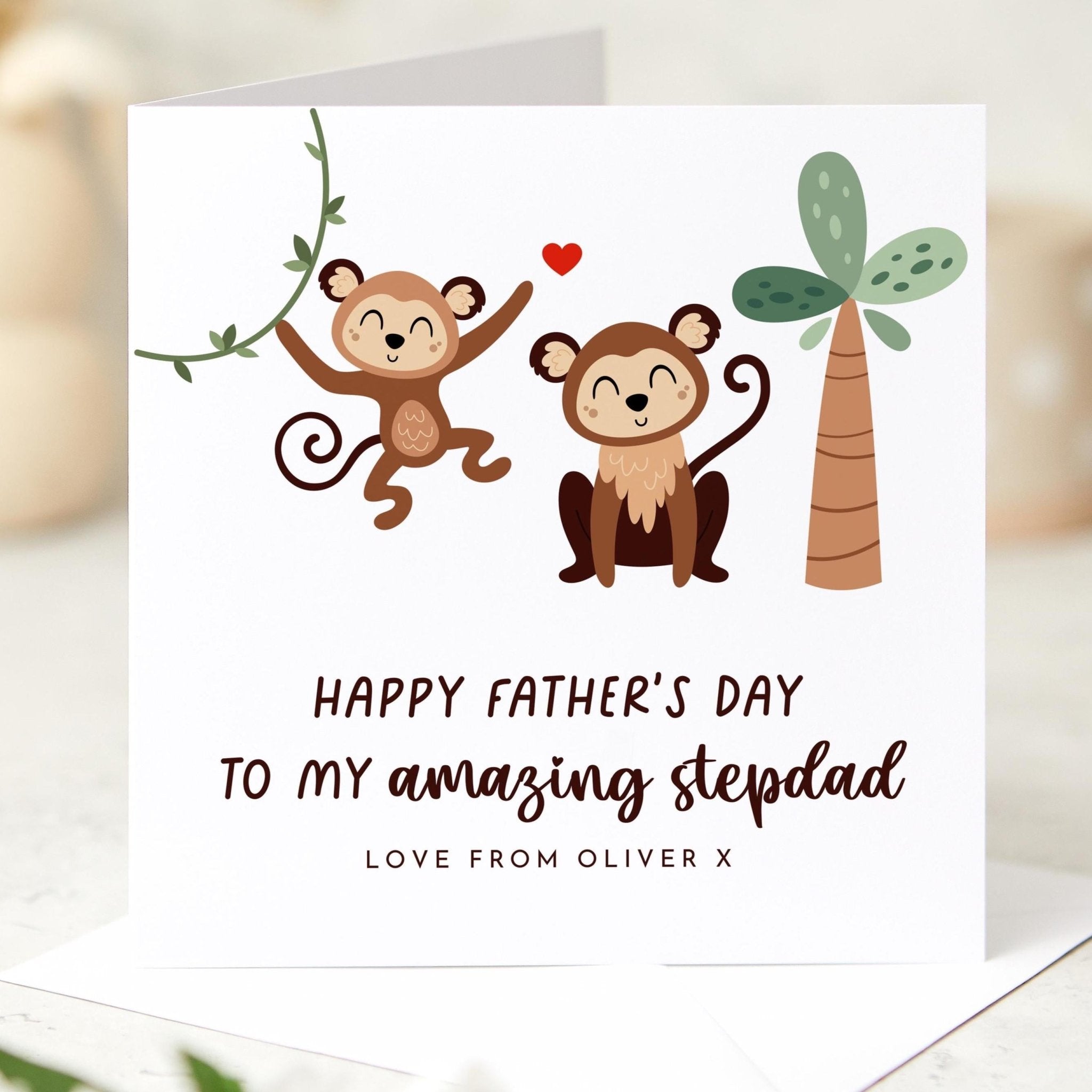 Father’s Day Card for Stepdad Cute Monkey Design Fun and Thoughtful Keepsake from Stepson or Stepdaughter Bonus Dad Gift Card