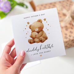 Father's Day Card from Child Name Cute Bear Hug Design Personalised Daddy and Kids Name Dada Bear Card Special Keepsake from Son or Daughter