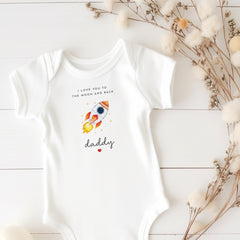 Father's Day Gift for Daddy Baby Bodysuit or Bib “ I Love You to the Moon and Back Cute Rocket Design First Father's Day Keepsake from Baby