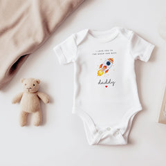 Father's Day Gift for Daddy Baby Bodysuit or Bib “ I Love You to the Moon and Back Cute Rocket Design First Father's Day Keepsake from Baby