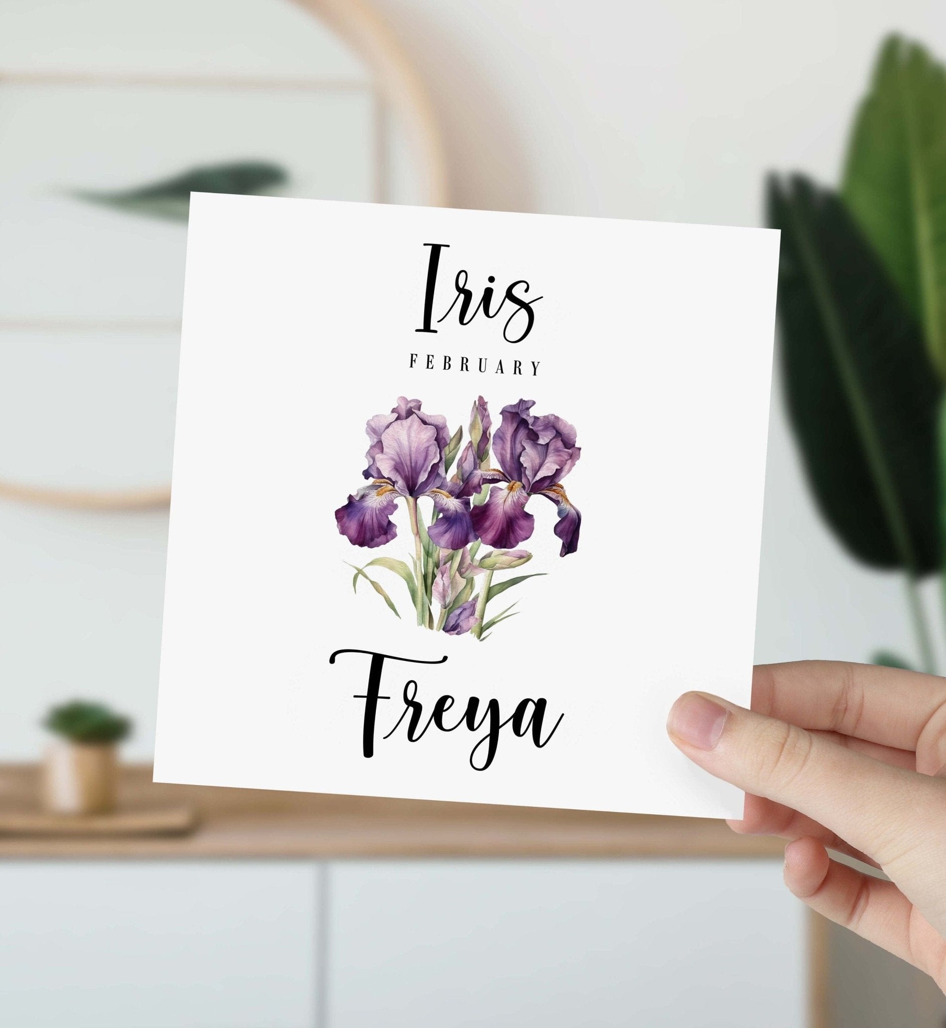 February Birthday Card Personalised Birth Flower Card For Born In February Birth With Name Birth Month Iris Gifts For Her Friend Mum Sister