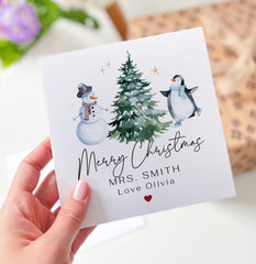 Festive Teacher Christmas Card Personalised Winter Thank You Card for Teacher or Nursery Staff