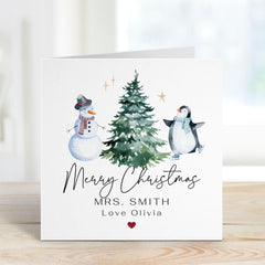 Festive Teacher Christmas Card Personalised Winter Thank You Card for Teacher or Nursery Staff