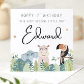 First Birthday Card for a Boy Jungle Animal Design Baby Boy 1st Birthday Card Keepsake Special Gift for Son Grandson or Nephew