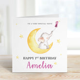 First Birthday card for niece Moon and Elephant 1st Birthday Card for Niece Personalised with Name and Age Sweet Keepsake for Girls