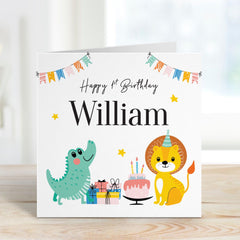 First Birthday card with name Personalised Cute Animal 1st Birthday Card for Boy Girl Nephew Niece Grandson Granddaughter Daughter Son