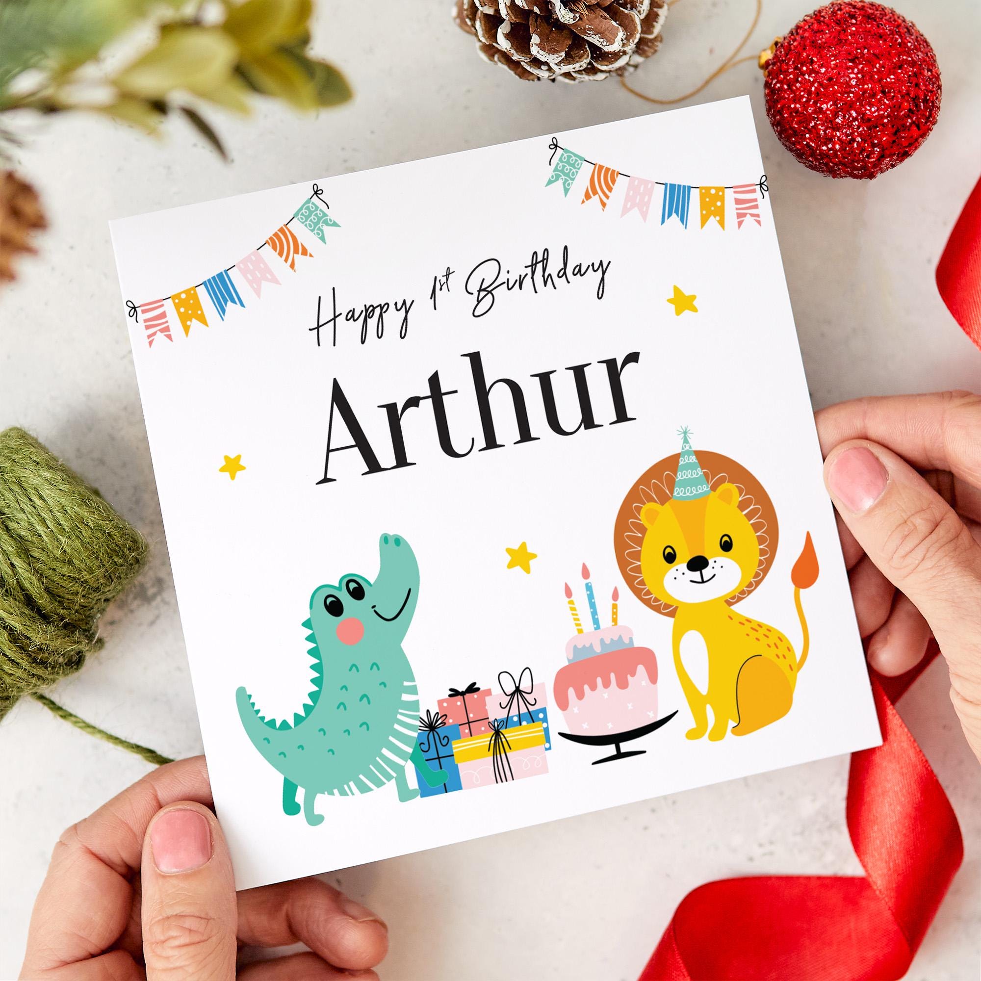 First Birthday card with name Personalised Cute Animal 1st Birthday Card for Boy Girl Nephew Niece Grandson Granddaughter Daughter Son