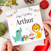 First Birthday card with name Personalised Cute Animal 1st Birthday Card for Boy Girl Nephew Niece Grandson Granddaughter Daughter Son