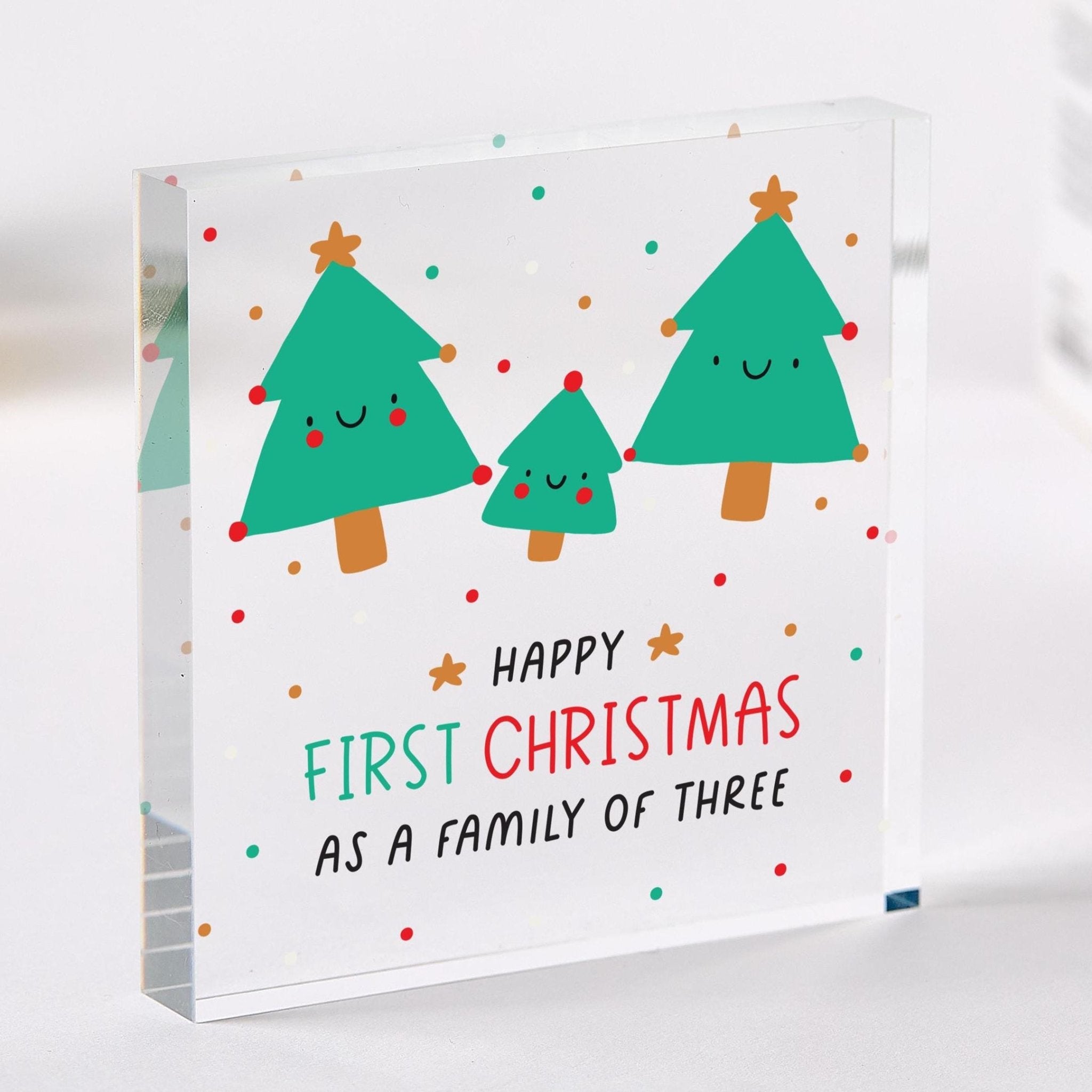 First Christmas as a Family of Three Acrylic Plaque Cute Keepsake Gift for New Parents Mum Dad with Baby Xmas Home Decoration