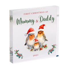 First Christmas as Mummy and Daddy Acrylic Plaque Cute Robin Family Keepsake Gift for New Parents or Baby's First Christmas