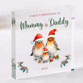 First Christmas as Mummy and Daddy Acrylic Plaque Cute Robin Family Keepsake Gift for New Parents or Baby's First Christmas