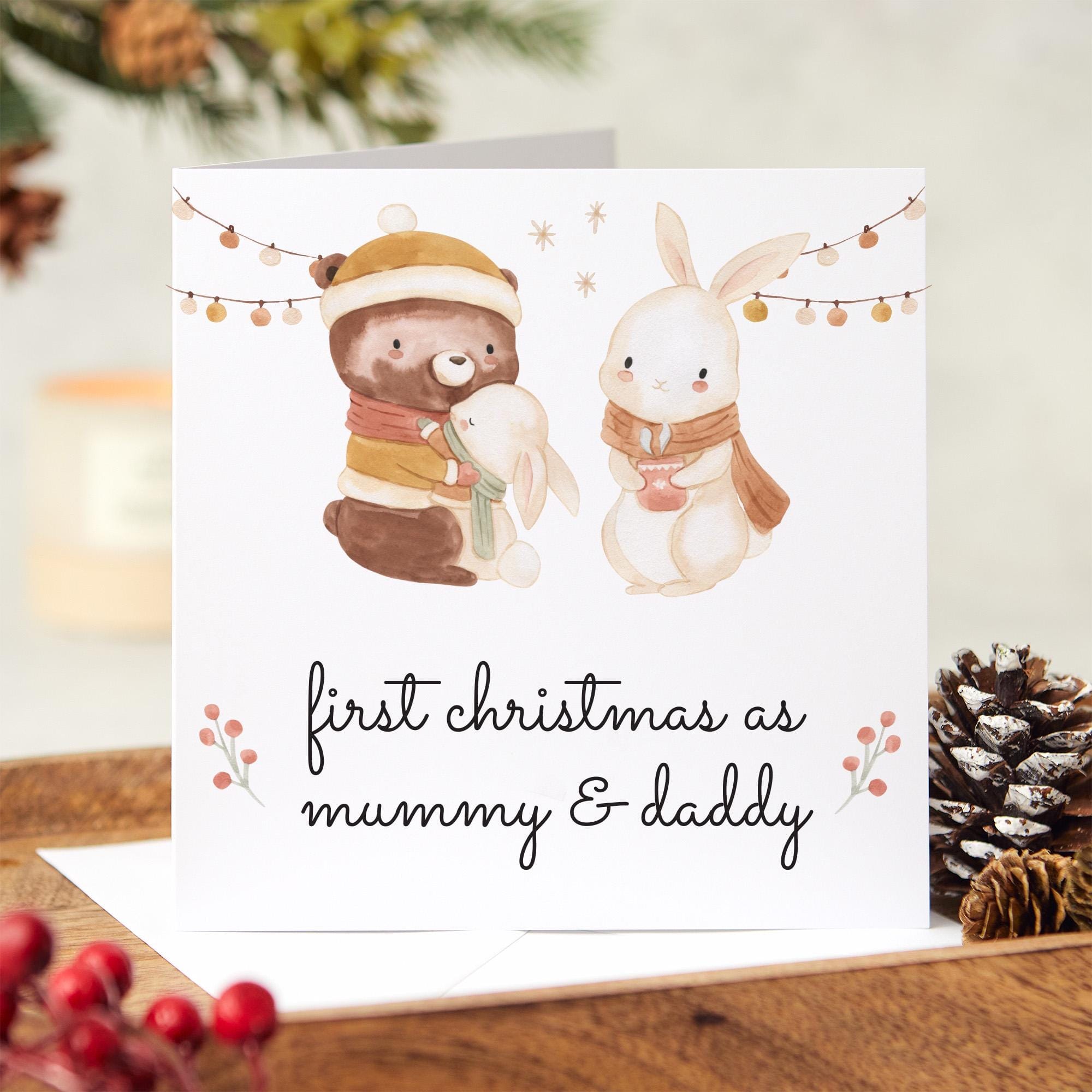First Christmas As Mummy And Daddy Card With Cute Rabbits New Mum Dad Card Family 1St Christmas With Baby Xmas Card Greeting Cards