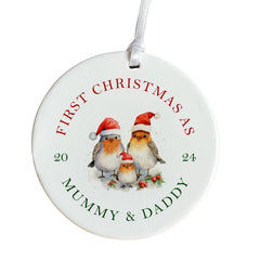 First Christmas as Mummy & Daddy ornament with year text and cute birds for family her him married 1st Xmas gift cute ceramic ornament