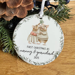 First Christmas as Nanny and Grandad Ceramic Ornament New Grandparents Tree Decoration Keepsake Gift for Grandma Grandpa