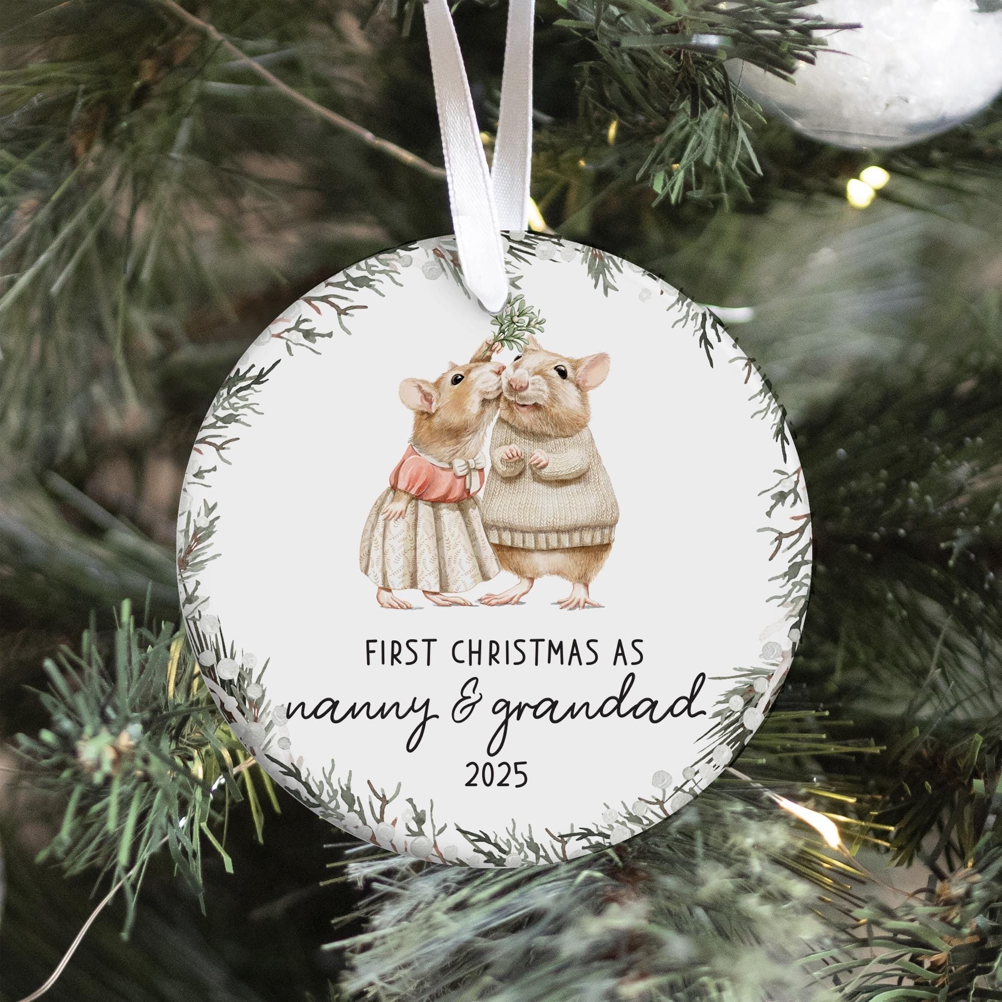 First Christmas as Nanny and Grandad Ceramic Ornament New Grandparents Tree Decoration Keepsake Gift for Grandma Grandpa