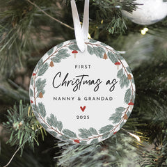 First Christmas as Nanny and Grandad Ceramic Ornament New Grandparents Tree Decoration Keepsake Gift for Nan Grandad Grandma Grandpa