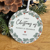 First Christmas as Nanny and Grandad Ceramic Ornament New Grandparents Tree Decoration Keepsake Gift for Nan Grandad Grandma Grandpa