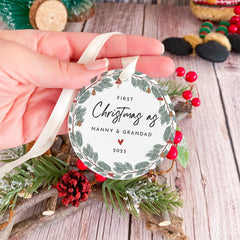 First Christmas as Nanny and Grandad Ceramic Ornament New Grandparents Tree Decoration Keepsake Gift for Nan Grandad Grandma Grandpa