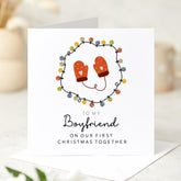 First Christmas Card for Boyfriend Romantic 1st Xmas Together Card for Partner or Boyfriend from Girlfriend Cute Mittens and Lights Design