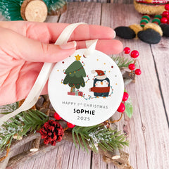 First Christmas Ceramic Ornament Cute Penguin Design Xmas Tree Decoration Keepsake Gift for Newborn Son Daughter Grandchild Nephew Niece