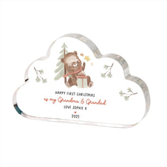 First Christmas Gift for Grandma & Grandad Acrylic Plaque from Baby Grandchild, Cloud Shape Keepsake