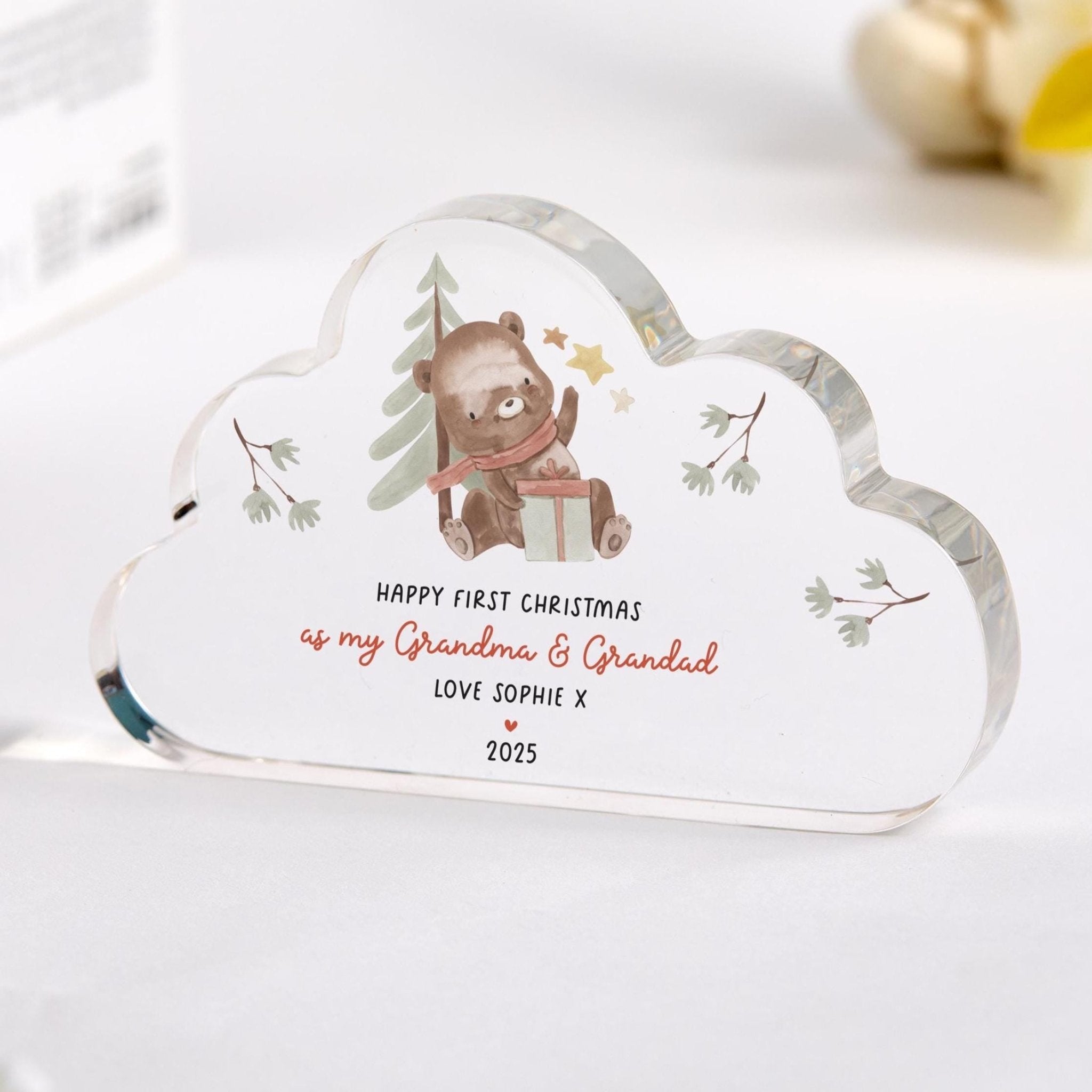 First Christmas Gift for Grandma & Grandad Acrylic Plaque from Baby Grandchild, Cloud Shape Keepsake