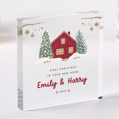 First Christmas in New Home Acrylic Plaque Cosy Winter House Keepsake Gift for Couple Family or Friends