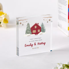 First Christmas in New Home Acrylic Plaque Cosy Winter House Keepsake Gift for Couple Family or Friends