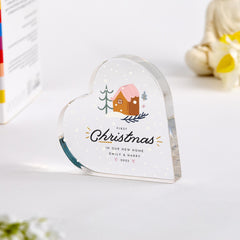 First Christmas in Our New Home Gift, Acrylic Heart Plaque Keepsake for Couple, Festive Decoration for Wife or Husband
