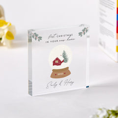 First Christmas in Your New Home Acrylic Plaque Personalised Snow Globe Keepsake Gift for Couple Friends or Newlyweds