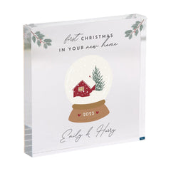 First Christmas in Your New Home Acrylic Plaque Personalised Snow Globe Keepsake Gift for Couple Friends or Newlyweds