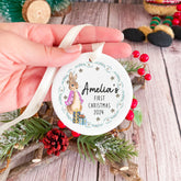 First Christmas Keepsake Ceramic Ornament with Cute Rabbit Design Options for Baby Boy or Girl Granddaughter Grandson Niece Nephew