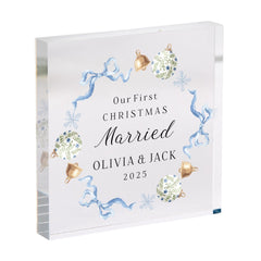 First Christmas Married Acrylic Block Newlywed Keepsake – Personalised Romantic Couple Gift for Husband or Wife