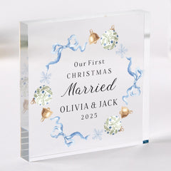 First Christmas Married Acrylic Block Newlywed Keepsake – Personalised Romantic Couple Gift for Husband or Wife