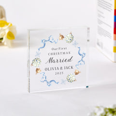 First Christmas Married Acrylic Block Newlywed Keepsake – Personalised Romantic Couple Gift for Husband or Wife