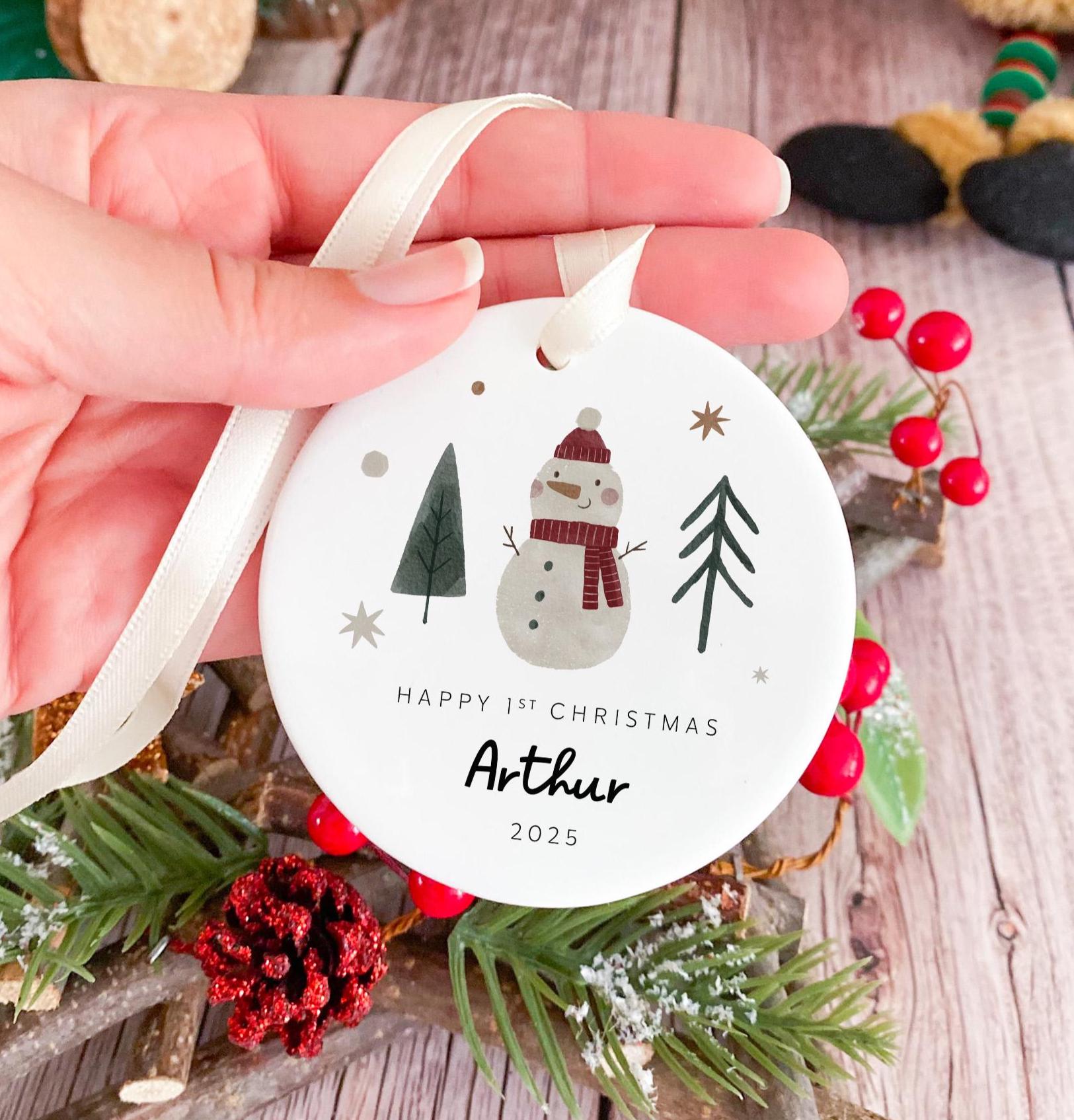 First Christmas Ornament Personalised Xmas Ceramic Tree Decoration Keepsake Gift for Baby Daughter Son Grandchild Niece Nephew