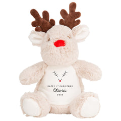 First Christmas Reindeer Teddy Gift with Custom Name for Baby Boy Girl Child Son Daughter Grandson Granddaughter Niece Nephew 1st Xmas Gift
