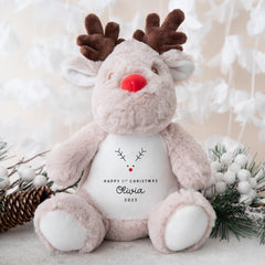 First Christmas Reindeer Teddy Gift with Custom Name for Baby Boy Girl Child Son Daughter Grandson Granddaughter Niece Nephew 1st Xmas Gift