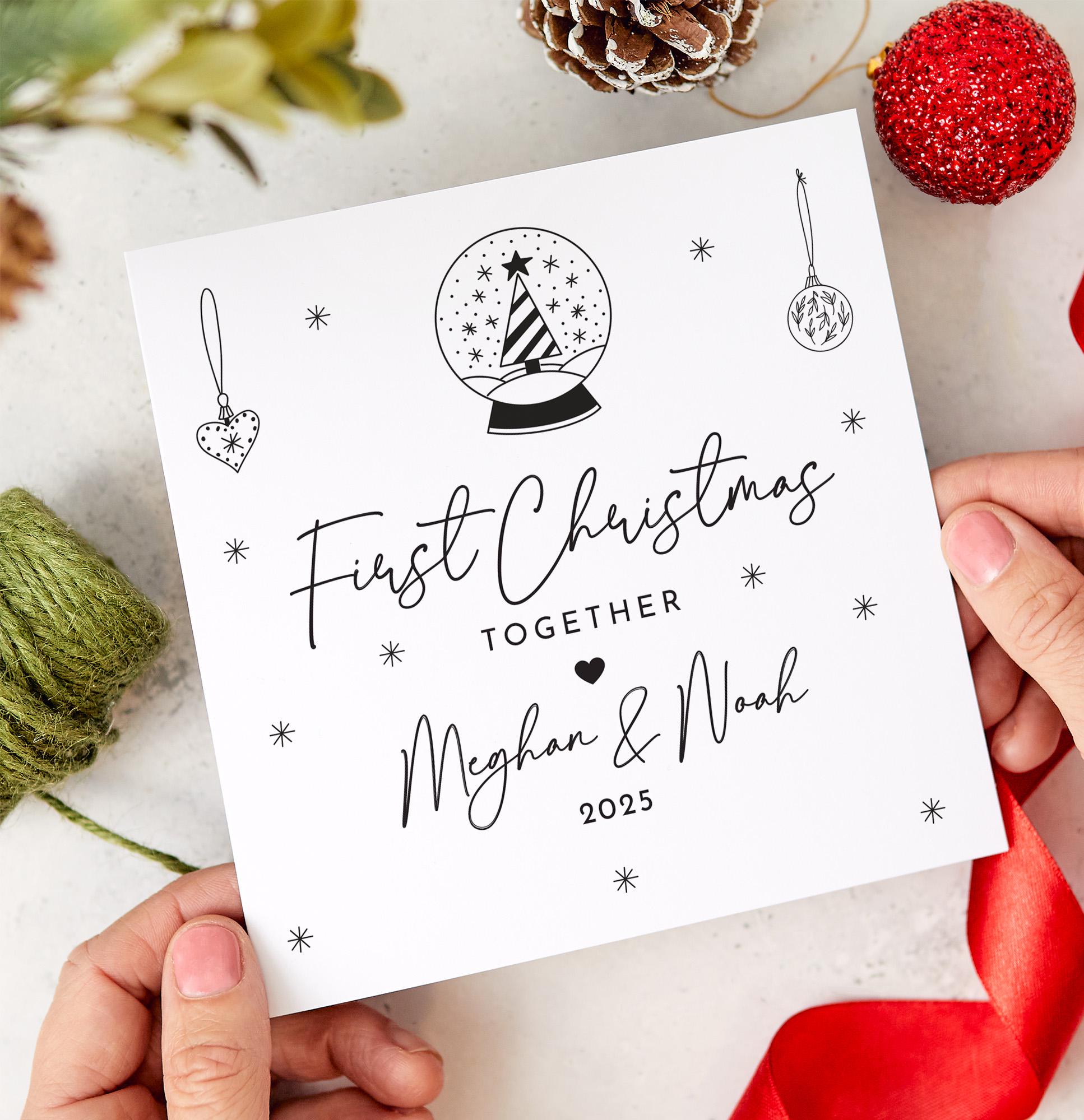 First Christmas Together Card for Girlfriend Couple Boyfriend or Partner 1st Xmas Keepsake Snow Globe Design Romantic Holiday Card