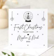 First Christmas Together Card for Girlfriend Couple Boyfriend or Partner 1st Xmas Keepsake Snow Globe Design Romantic Holiday Card