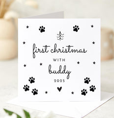 First Christmas with My Pet Card for Dog Cat Owner Cute Festive Keepsake with Paw Print 1st Xmas Card for Pet Lovers