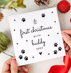 First Christmas with My Pet Card for Dog Cat Owner Cute Festive Keepsake with Paw Print 1st Xmas Card for Pet Lovers