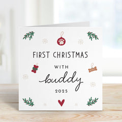 First Christmas with Pet Card for Dog or Cat Owner Cute Festive Personalised 1st Xmas Keepsake