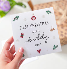 First Christmas with Pet Card for Dog or Cat Owner Cute Festive Personalised 1st Xmas Keepsake