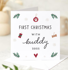 First Christmas with Pet Card for Dog or Cat Owner Cute Festive Personalised 1st Xmas Keepsake