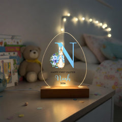 First Easter Bunny Initial LED Acrylic Lamp – Personalised Night Light Gift for Niece