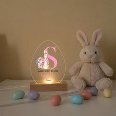 First Easter Bunny Initial LED Acrylic Plaque – Personalised Night Light Gift for Baby Boy or Girl from Mum Dad