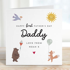 First Father’s Day Card for Daddy Personalised With Name Cute Animal Design Special Keepsake from Baby Son or Daughter for New Dad Father