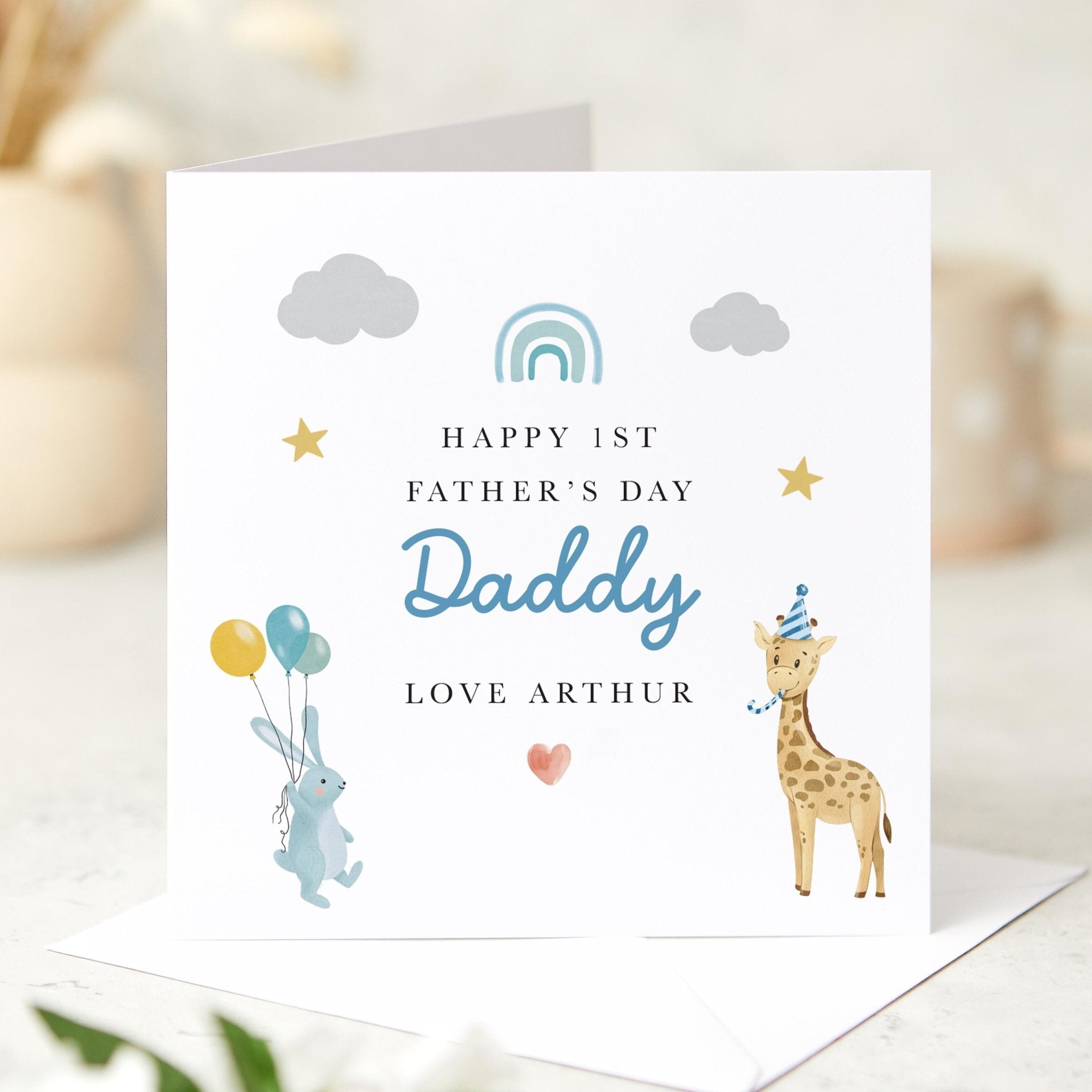 First Father's Day Card for Daddy Personalised with Name Cute Safari Design for new Dad Papa Dada Baby's First Keepsake