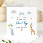 First Father's Day Card for Daddy Personalised with Name Cute Safari Design for new Dad Papa Dada Baby's First Keepsake